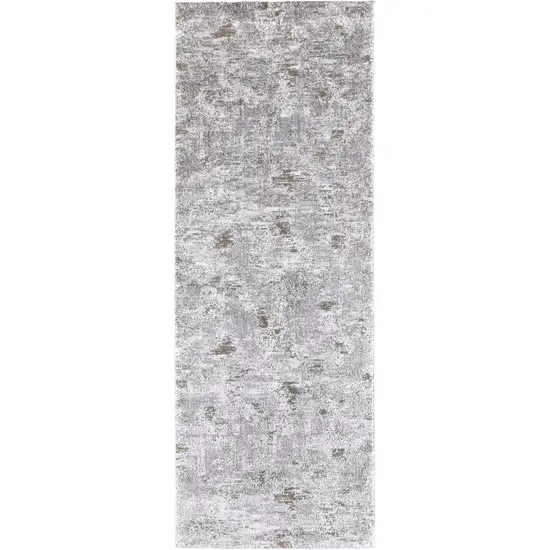 Gray and Ivory Abstract Power Loom Distressed Runner Rug Photo 2