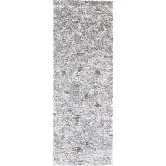 Gray and Ivory Abstract Power Loom Distressed Runner Rug Photo 4