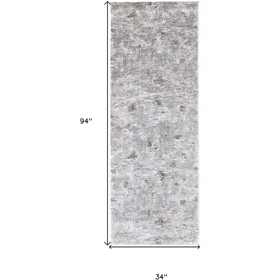 Gray and Ivory Abstract Power Loom Distressed Runner Rug Photo 3