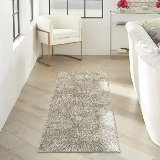 Gray and Ivory Abstract Power Loom Runner Rug Photo 7