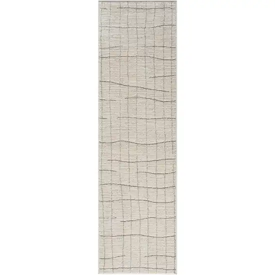 Gray and Ivory Abstract Power Loom Runner Rug Photo 2