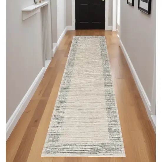 Gray and Ivory Abstract Power Loom Runner Rug Photo 1