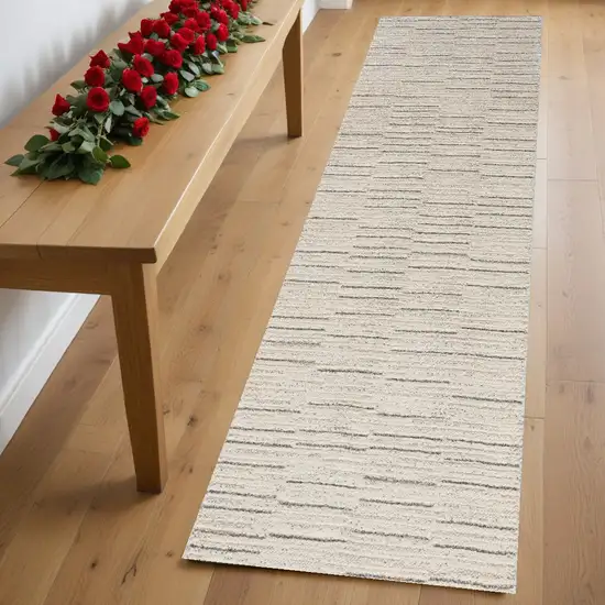 Gray and Ivory Abstract Power Loom Runner Rug Photo 1