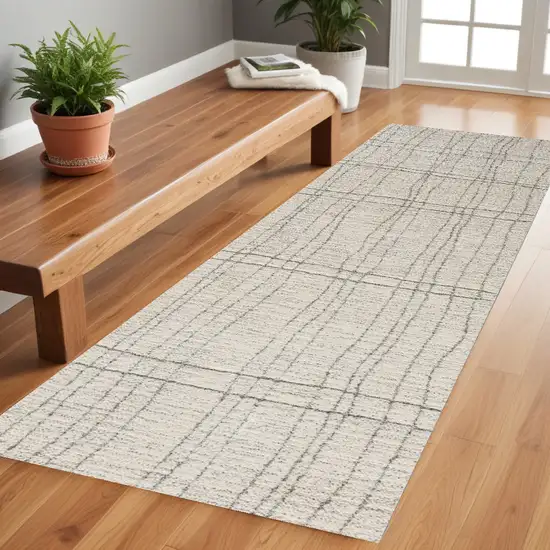 Gray and Ivory Abstract Power Loom Runner Rug Photo 1