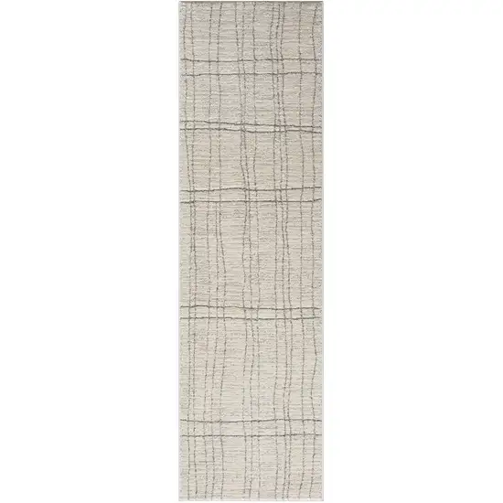 Gray and Ivory Abstract Power Loom Runner Rug Photo 2