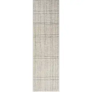 Photo of Gray and Ivory Abstract Power Loom Runner Rug