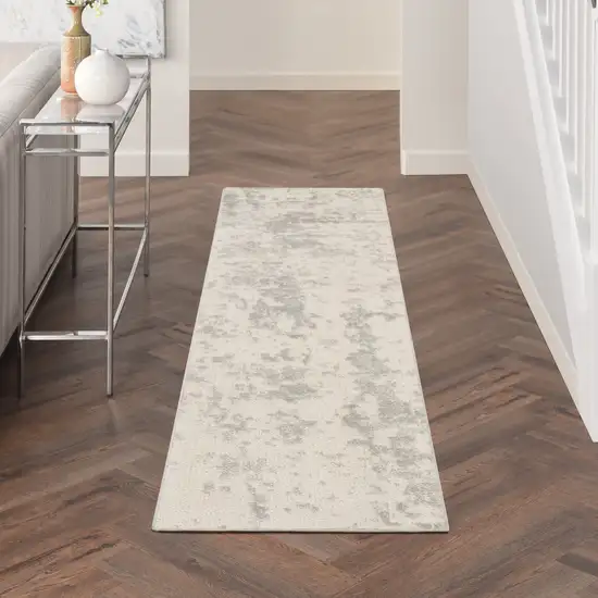 Gray and Ivory Abstract Power Loom Runner Rug Photo 6