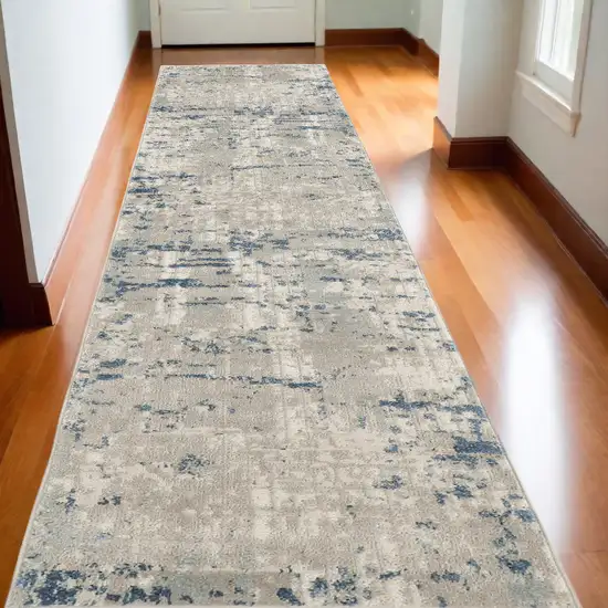 Gray and Ivory Abstract Power Loom Runner Rug Photo 1