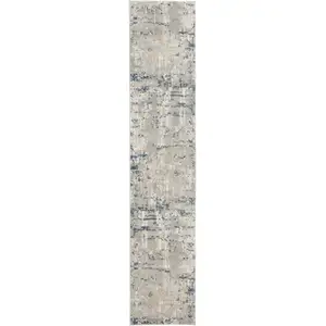 Photo of Gray and Ivory Abstract Power Loom Runner Rug