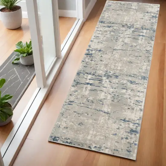 Gray and Ivory Abstract Power Loom Runner Rug Photo 1