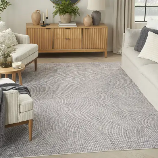 Gray and Ivory Abstract Power Loom Washable Non Skid Area Rug Photo 5