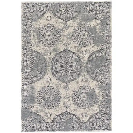 Gray and Ivory Abstract Power Loom Worn Faded Area Rug Photo 2