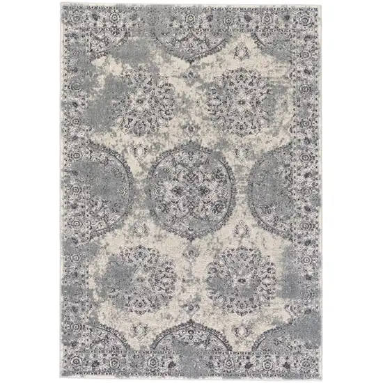 Gray and Ivory Abstract Power Loom Worn Faded Area Rug Photo 3