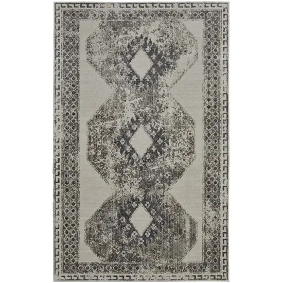 Gray and Ivory Abstract Power Loom Worn Faded Area Rug Photo 1