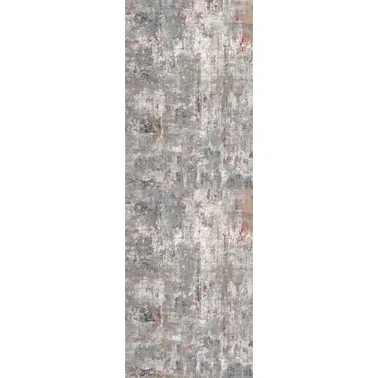 Gray and Ivory Abstract Runner Rug Photo 8
