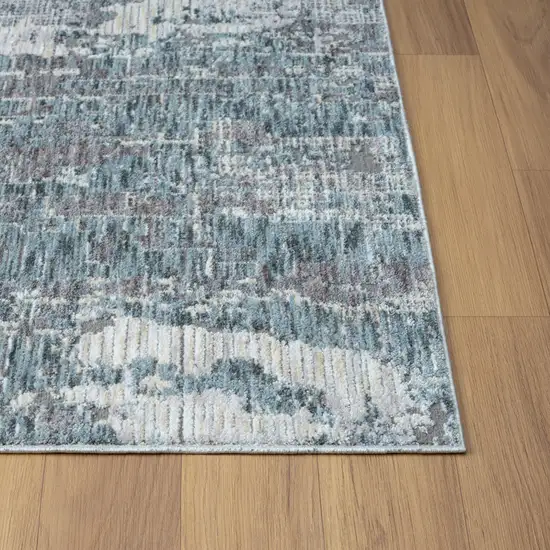 Gray and Ivory Abstract Runner Rug Photo 4