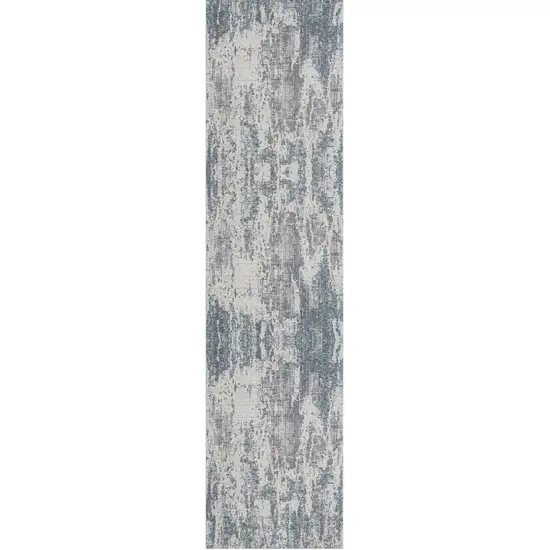 Gray and Ivory Abstract Runner Rug Photo 2