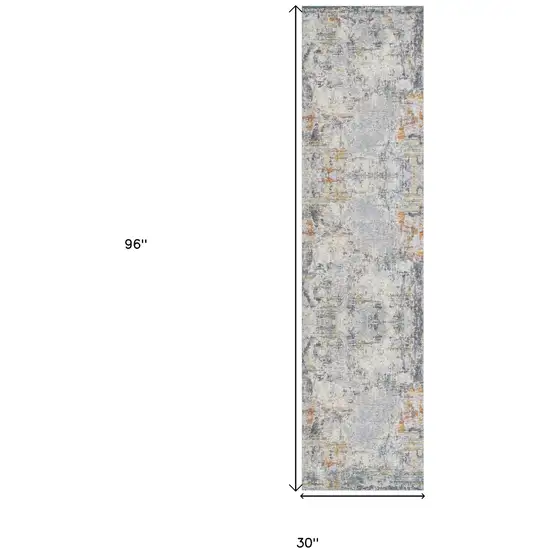 Gray and Ivory Abstract Runner Rug Photo 3