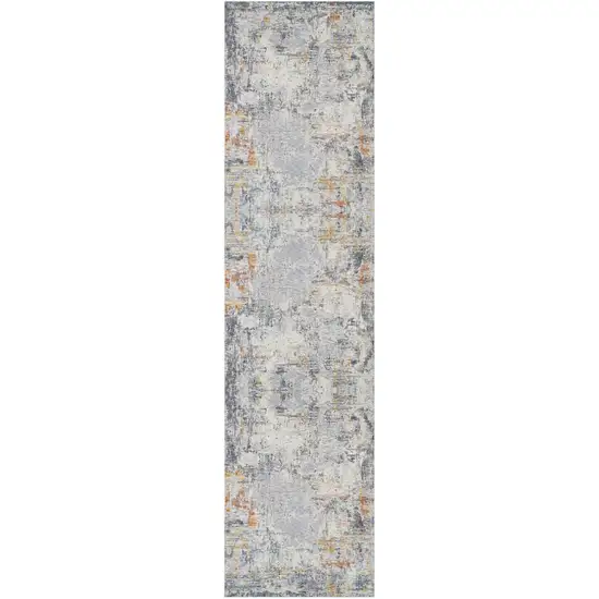 Gray and Ivory Abstract Runner Rug Photo 7