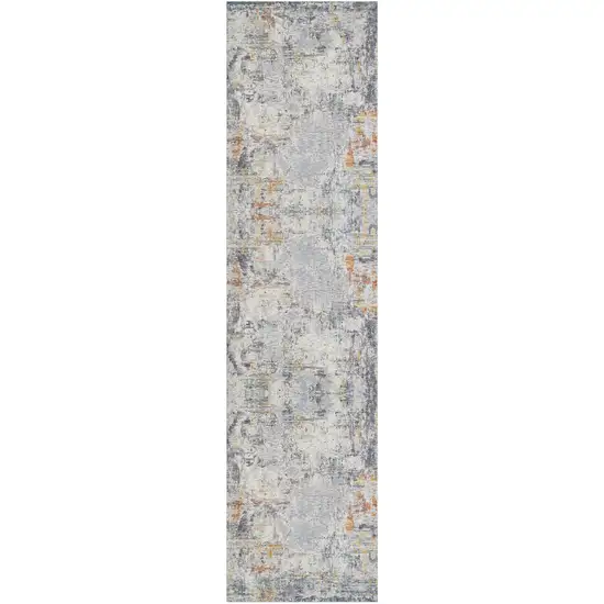 Gray and Ivory Abstract Runner Rug Photo 2