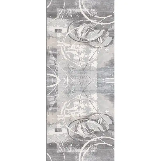 Gray and Ivory Abstract Shag Power Loom Area Rug Photo 1