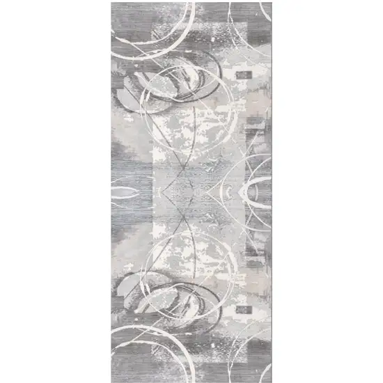 Gray and Ivory Abstract Shag Power Loom Area Rug Photo 1