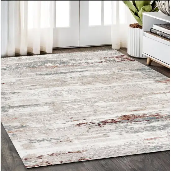 Gray and Ivory Abstract Power Loom Area Rug Photo 1