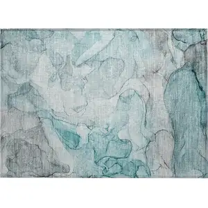 Photo of Gray and Ivory Abstract Washable Non Skid Indoor Outdoor Area Rug