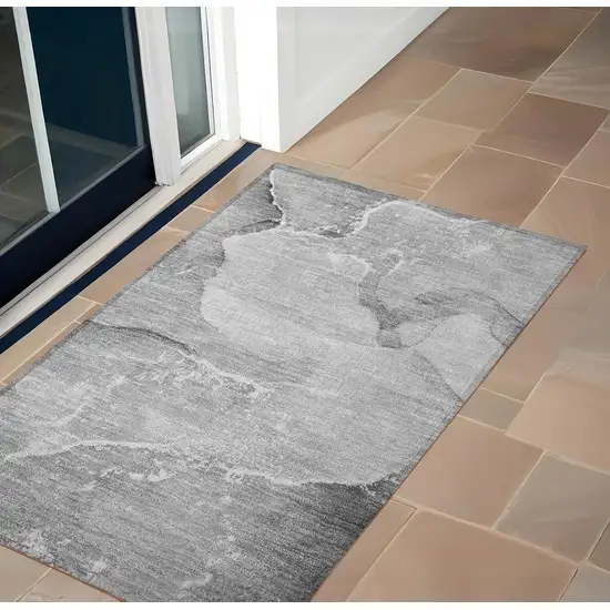 Gray Abstract Washable Indoor Outdoor Area Rug Photo 1