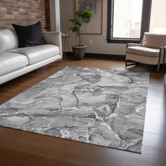 Gray and Ivory Abstract Washable Non Skid Indoor Outdoor Area Rug Photo 9