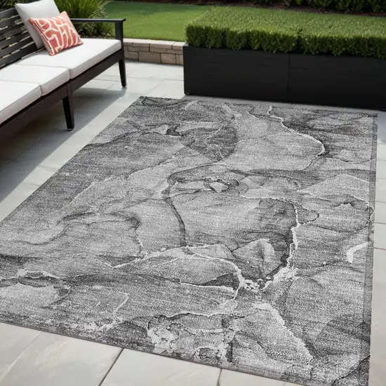 Gray and Ivory Abstract Washable Non Skid Indoor Outdoor Area Rug Photo 1