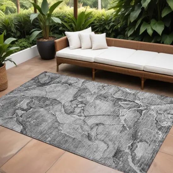 Gray and Ivory Abstract Washable Non Skid Indoor Outdoor Area Rug Photo 1