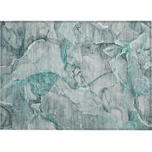 Photo of Gray and Ivory Abstract Washable Non Skid Indoor Outdoor Area Rug