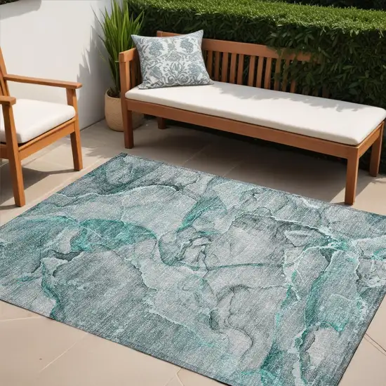 Gray and Ivory Abstract Washable Non Skid Indoor Outdoor Area Rug Photo 1