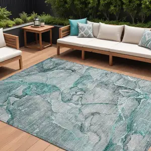 Photo of Gray and Ivory Abstract Washable Non Skid Indoor Outdoor Area Rug