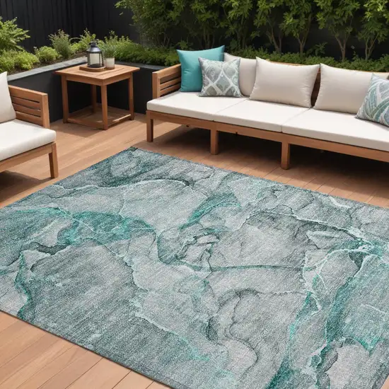 Gray and Ivory Abstract Washable Non Skid Indoor Outdoor Area Rug Photo 1