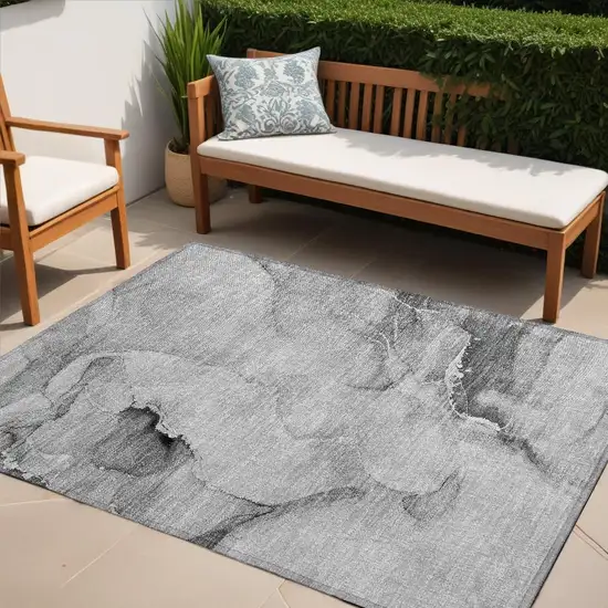 Gray and Ivory Abstract Washable Non Skid Indoor Outdoor Area Rug Photo 1