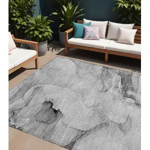 Photo of Gray and Ivory Abstract Washable Non Skid Indoor Outdoor Area Rug