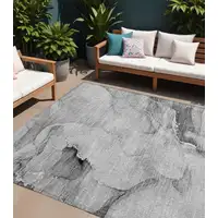 Photo of Gray and Ivory Abstract Washable Non Skid Indoor Outdoor Area Rug