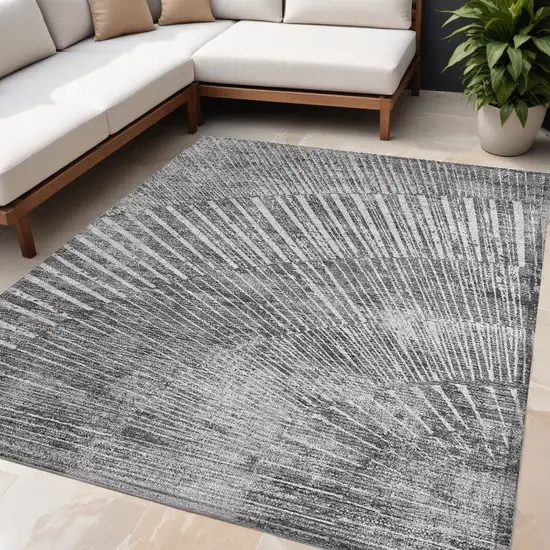 Gray and Ivory Abstract Washable Non Skid Indoor Outdoor Area Rug Photo 1