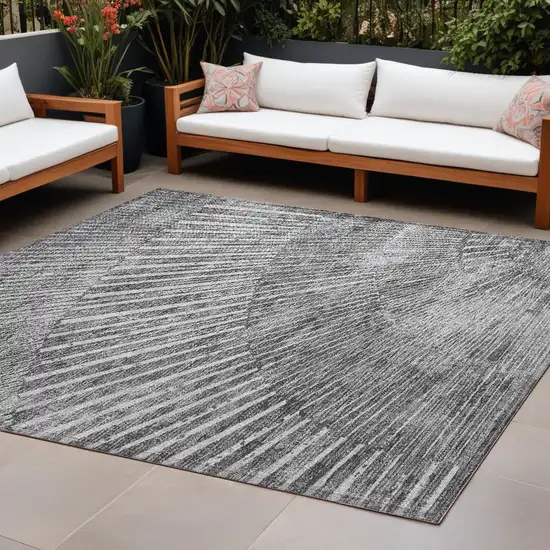 Gray and Ivory Abstract Washable Non Skid Indoor Outdoor Area Rug Photo 1