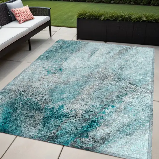 Gray and Ivory Abstract Washable Non Skid Indoor Outdoor Area Rug Photo 1