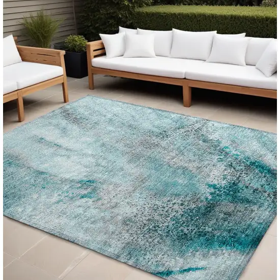 Gray and Ivory Abstract Washable Non Skid Indoor Outdoor Area Rug Photo 1