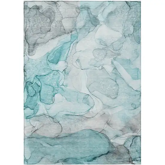 Gray and Ivory Abstract Washable Non Skid Indoor Outdoor Area Rug Photo 2