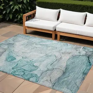 Photo of Gray and Ivory Abstract Washable Non Skid Indoor Outdoor Area Rug