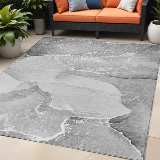 Gray and Ivory Abstract Washable Non Skid Indoor Outdoor Area Rug Photo 1