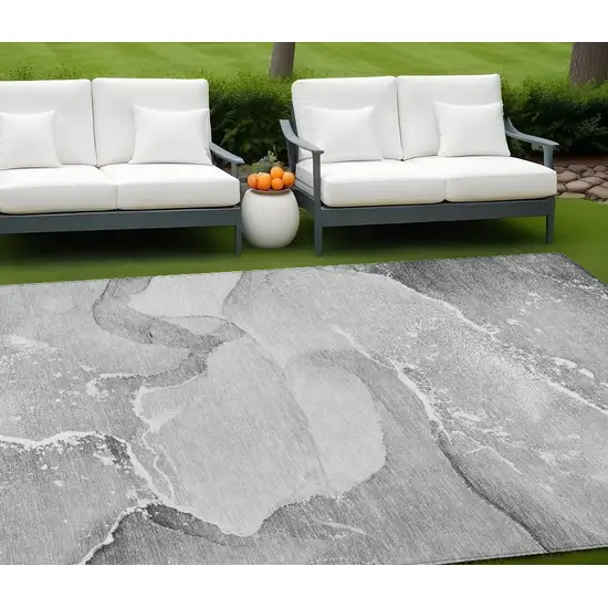 Gray and Ivory Abstract Washable Non Skid Indoor Outdoor Area Rug Photo 1