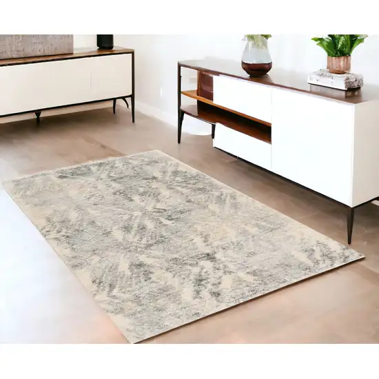 Gray and Ivory Damask Area Rug Photo 1