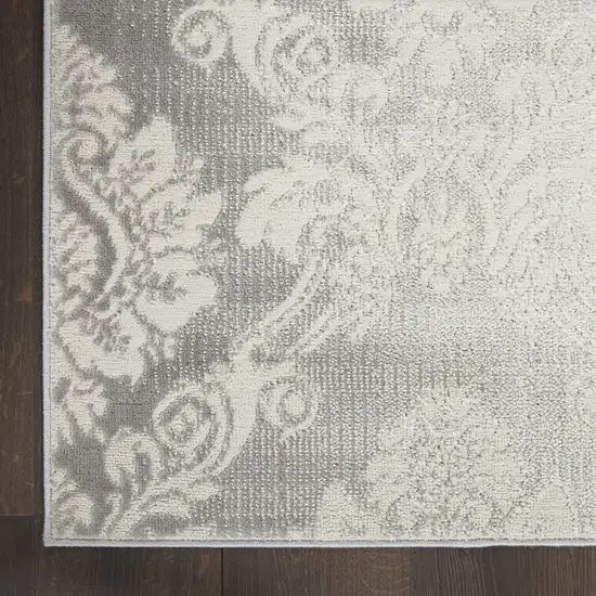 Gray and Ivory Damask Distressed Non Skid Area Rug Photo 8