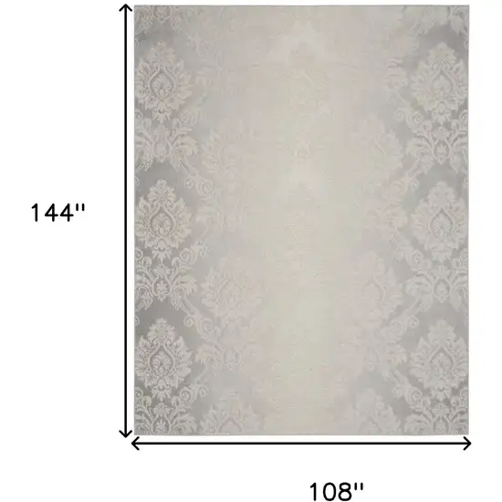 Gray and Ivory Damask Distressed Non Skid Area Rug Photo 3